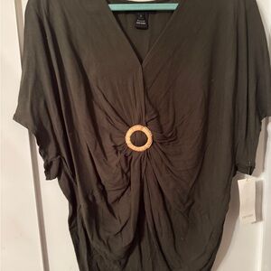 Karen Kane Dark Green Blouse with Ring Accent